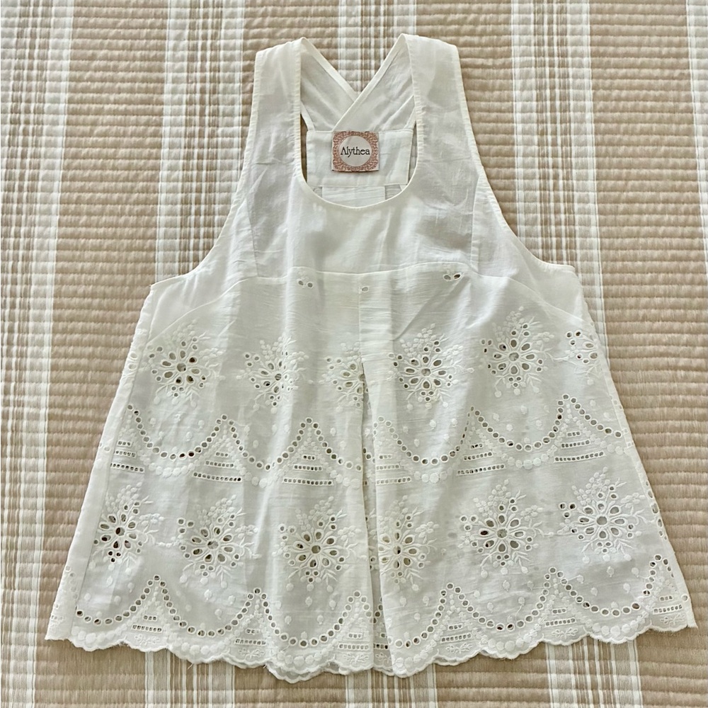 ALYTHEA White Cotton Eyelet Sleeveless Tank NWOT